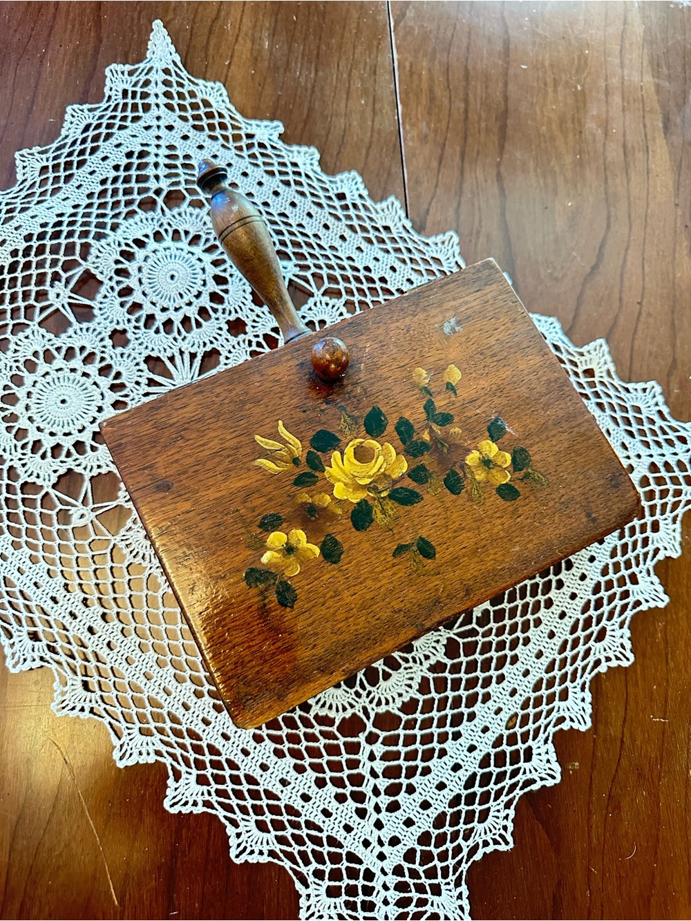 Vintage Wooden Crumb Catcher Box Hand Painted Roses